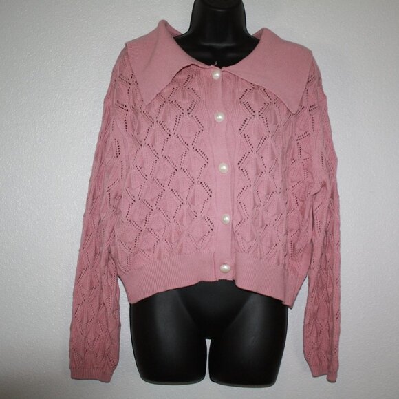 NWT! Pink Sweater with Pearl Like Buttons - Picture 1 of 7